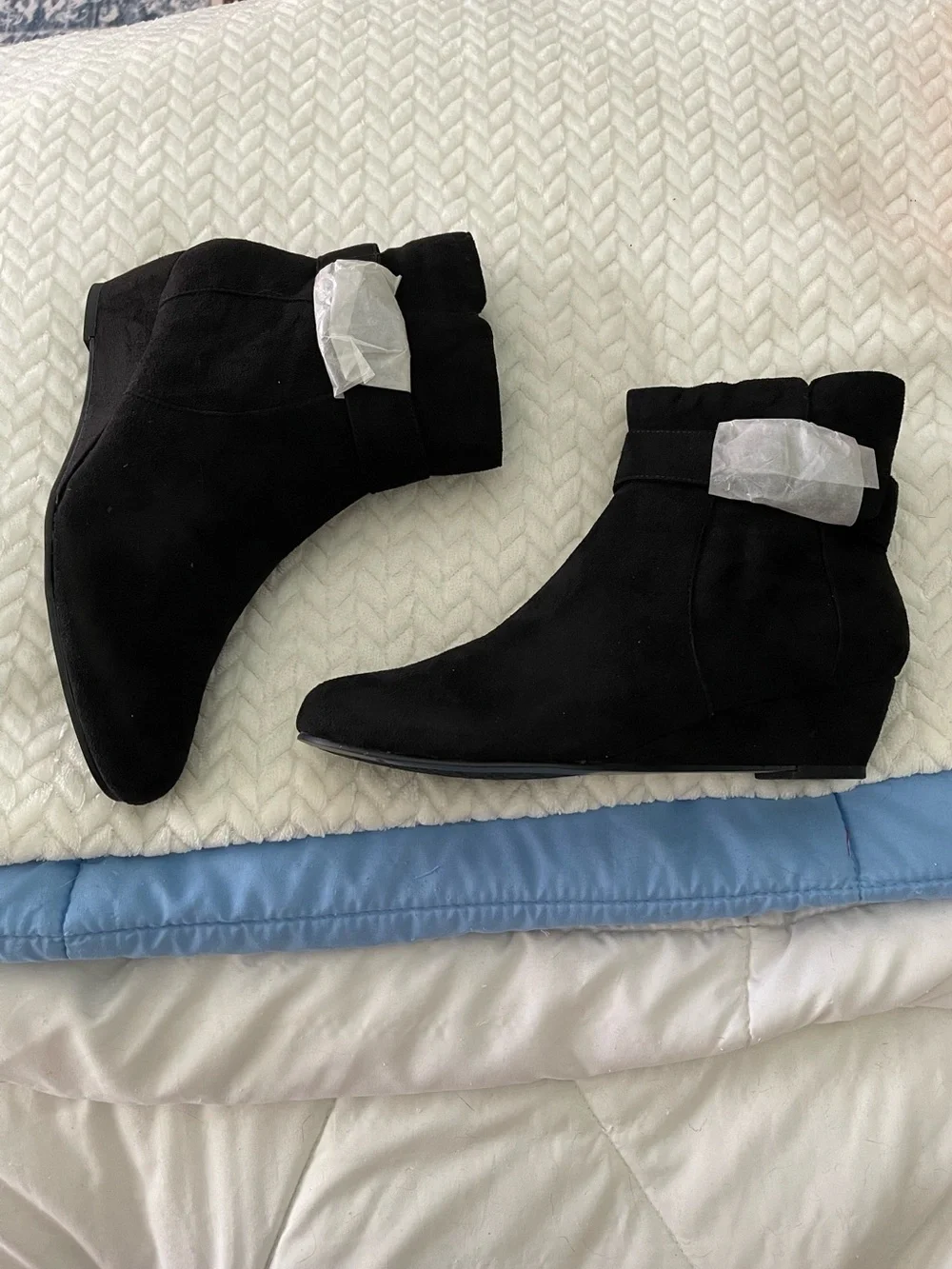 Impo Black Suede-Look Hidden Wedge Ankle Booties